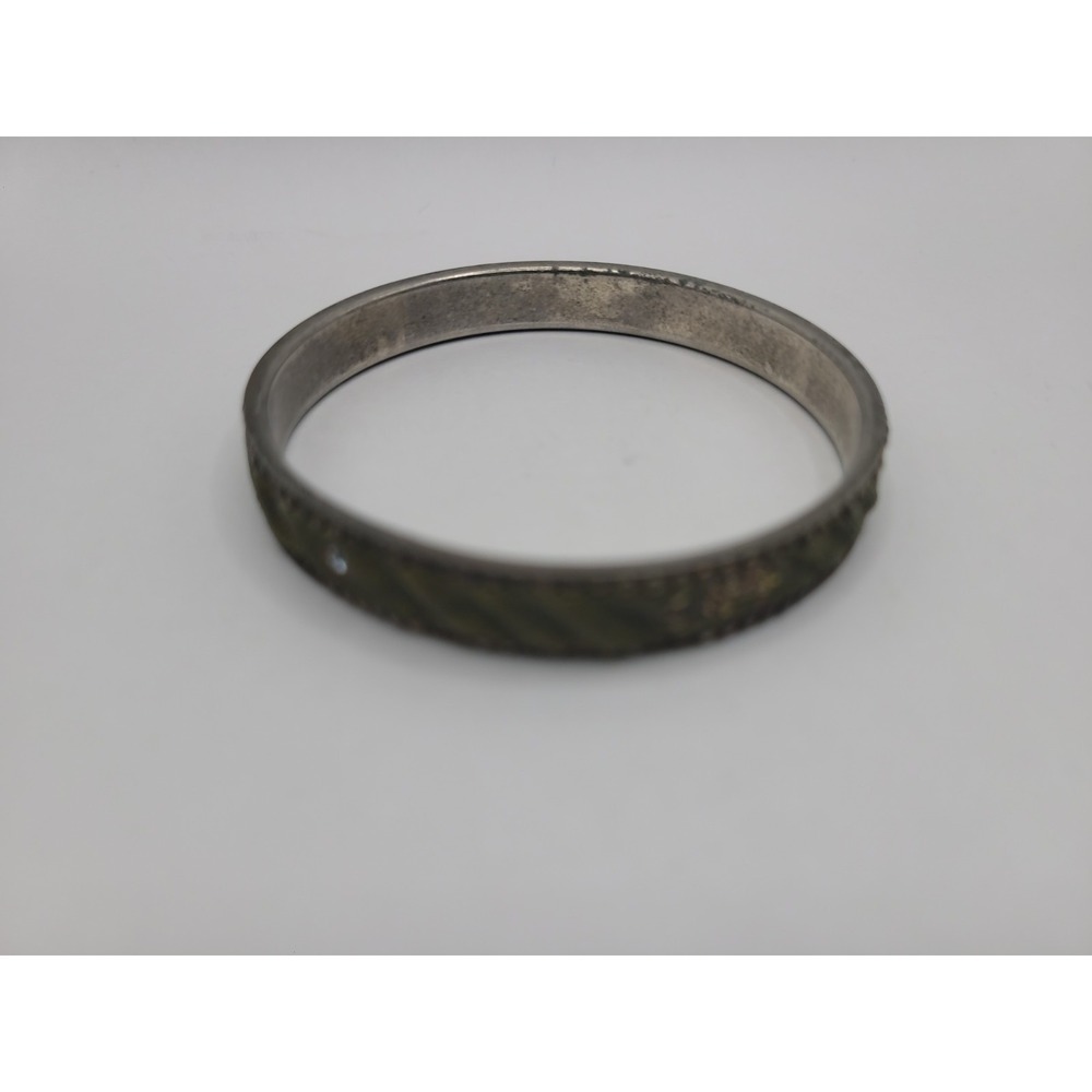 Two Tone Silver Gold Tone Etched Bangle Bracelet Textured Boho Stackable